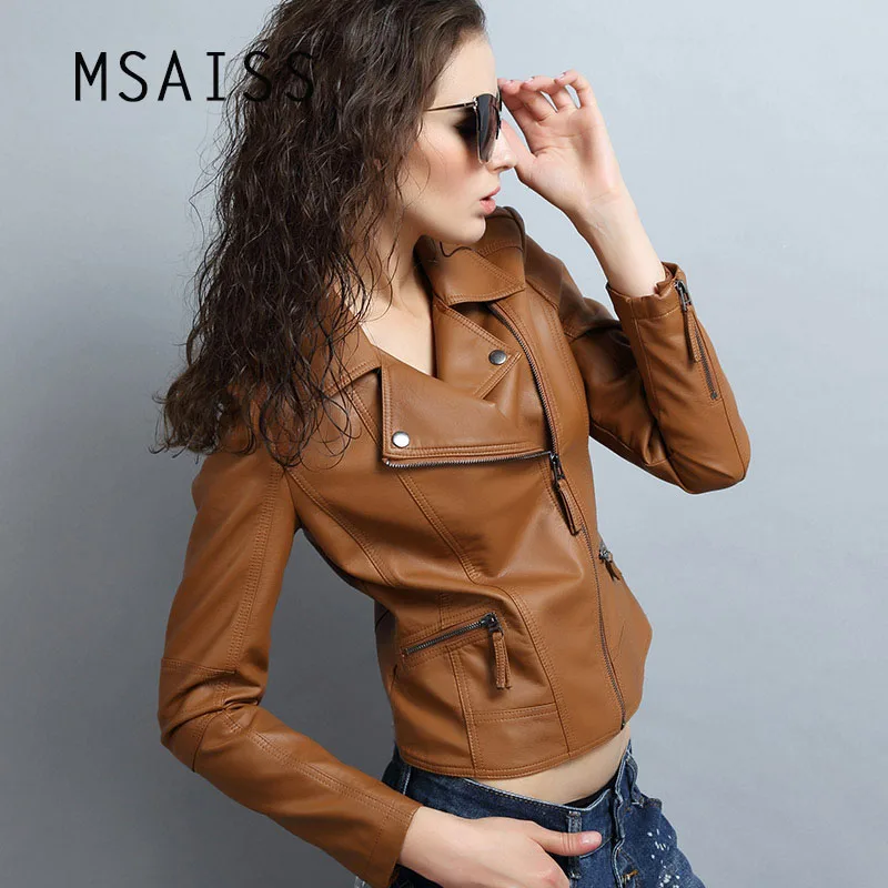 Осенняя и зимняя женская одежда, короткая тонкая мотоциклетная кожаная куртка, женская верхняя одежда, повседневное женское пальто, S-2XL, коричневого цвета