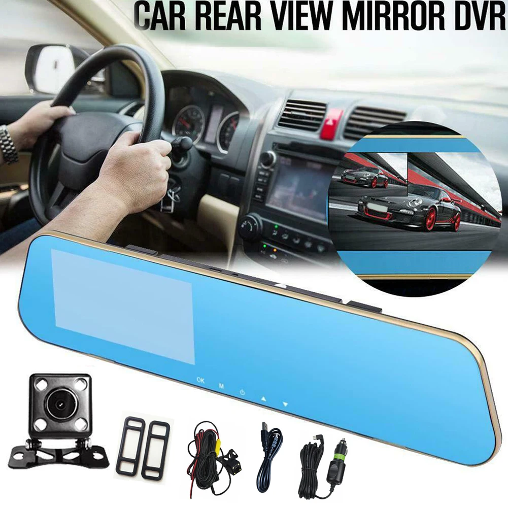 

4.3 Inch Digital Rearview Mirror Automobile Full HD Dual Lens Video G-sensor Car Driving Recorder Data Night Vision 1080P #0509