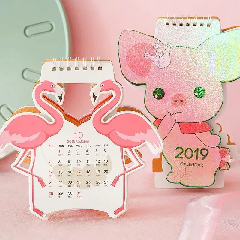 2019 Симпатичные Единорог Фламинго свинья лазерная мини настольный календарь