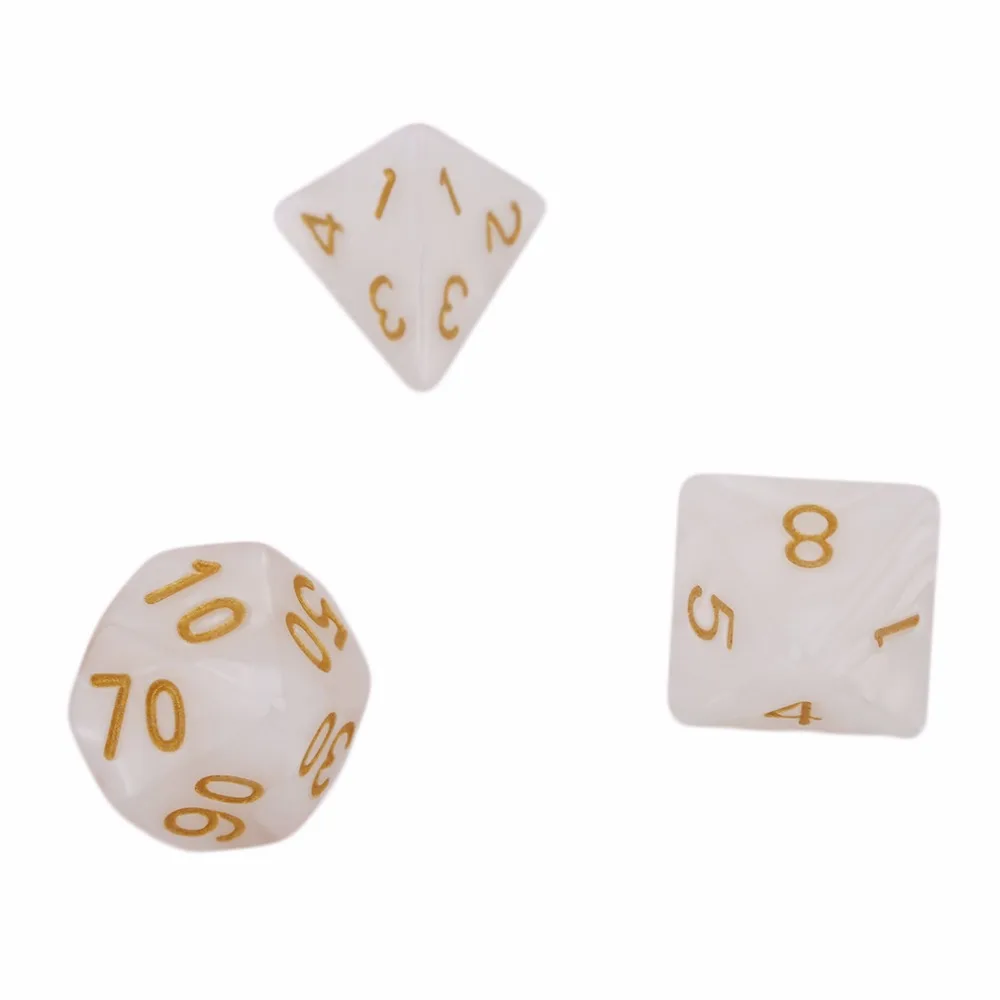 New Arrival 7 Pcs Set Bright Color Digital Dice Creative Multi-Faceted Pearl Gemmed Acrylic Dice 16-20mm D4 D6 D8 D10 D12 D20