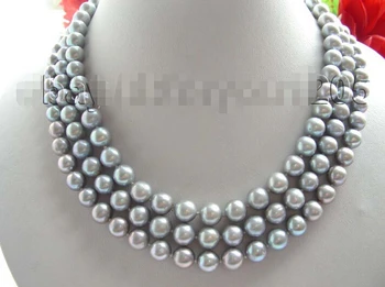 

free shipping >50" Longest Genuine Natural 9mm Gray Pearl Necklace