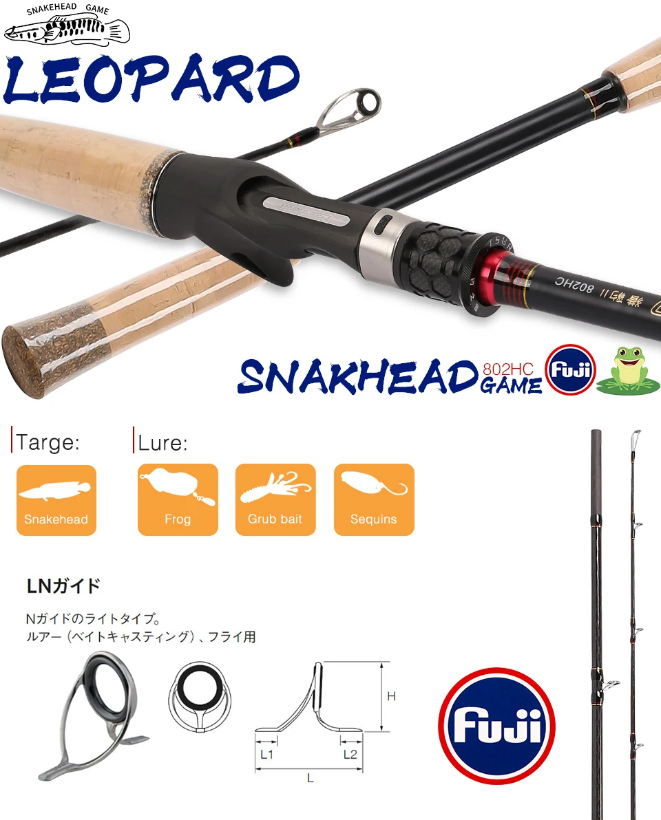 Tsurinoya LEOPARD 802HC 2,4 m H мощность жесткая Удочка baitcasing стержень Snakehead FUJI аксессуары расстояние метания литья стержень