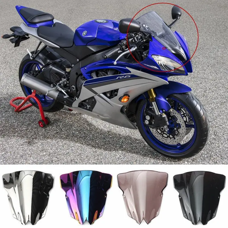 1 шт., лобовое стекло мотоцикла, ветровое стекло, двойной пузырь для Yamaha YZF R6 600 2008-, АБС пластик, 5 цветов