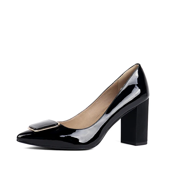 SOPHITINA/пикантные туфли-лодочки с острым носком; высококачественные замшевые удобные туфли на квадратном каблуке; Специальный дизайн; элегантные женские туфли-лодочки; SC166 - Цвет: Black patent leather