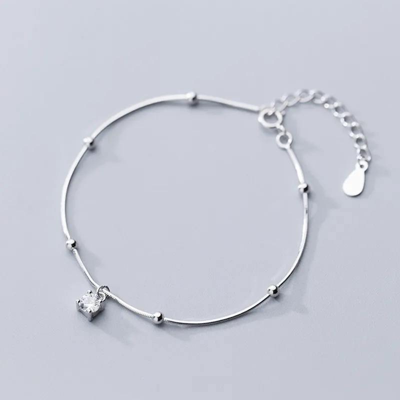 Простой светильник, браслеты из стерлингового серебра 925 пробы и браслеты с регулируемой цепочкой, очаровательные браслеты с кристаллами для женщин, ювелирные аксессуары