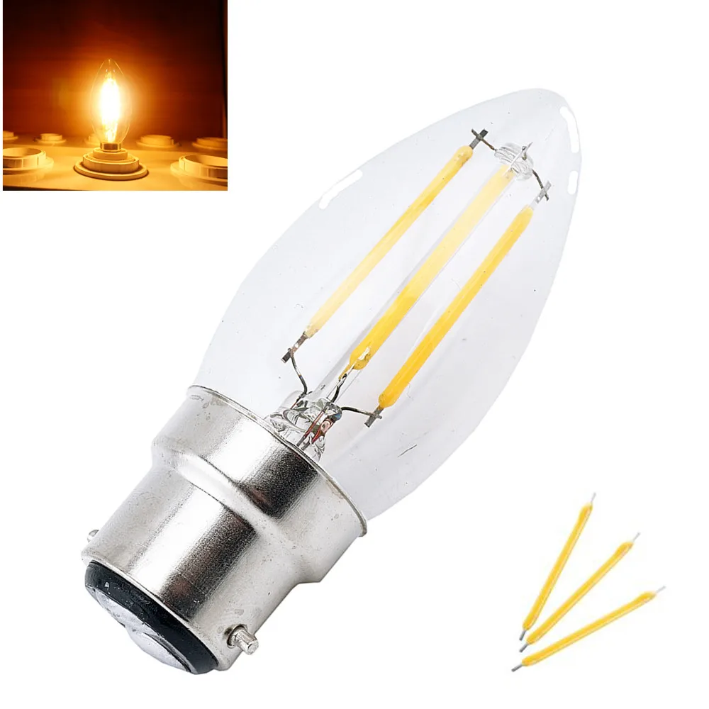 

LED B22 Filament Bulb Light 2W 4W Bayonet Base Candle Bulb 220V C35 LED Torpedo Shaped Lamp for Crystal Chandelier Lighting