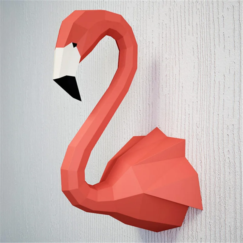 

Red Paper Flamingo head Model Toys Handmade DIY material manual creative Party show props tide decorate Bedroom Gift For Child