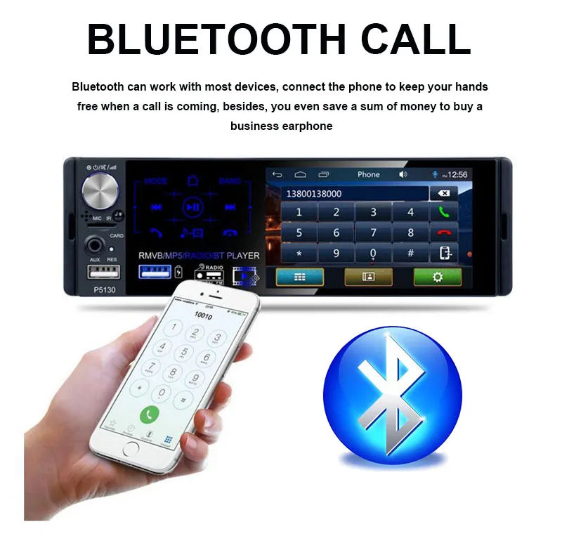 1 din Bluetooth стерео Мультимедийный плеер Автомобильный приемник 4," сенсорный экран Bluetooth RMVB/MP5/Радио/BT плеер AM FM Радио RDS