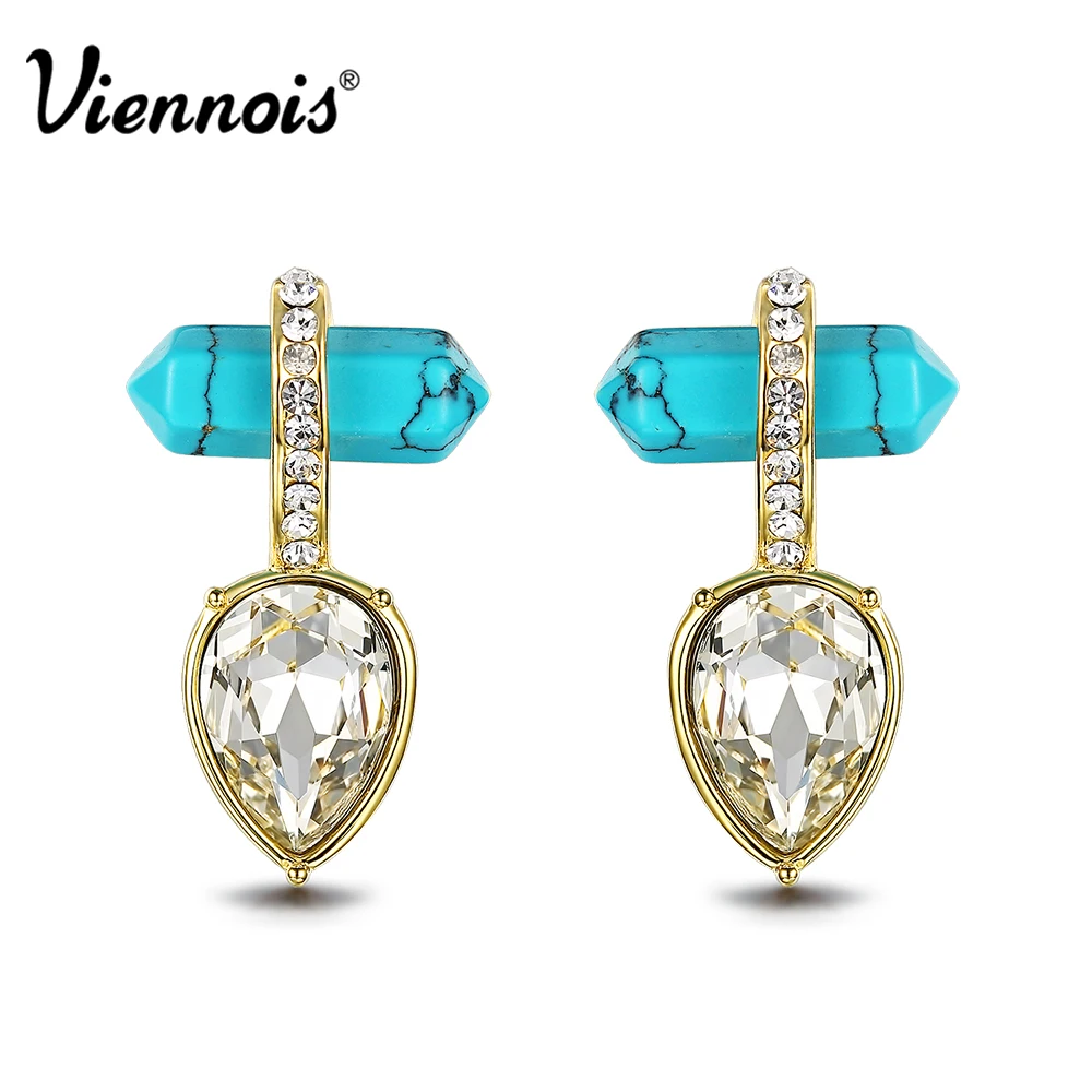 

Viennois Bohemian Geometric Green Stud Earrings for Women Gold Color Crystal Earring Female Fashion Jewelry Accessories