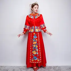 2018 Китайский традиционный свадебное платье Cheongsam красный Qipao длинные восточные Стиль платья Китай Костюмы магазине Chinees Jurkje