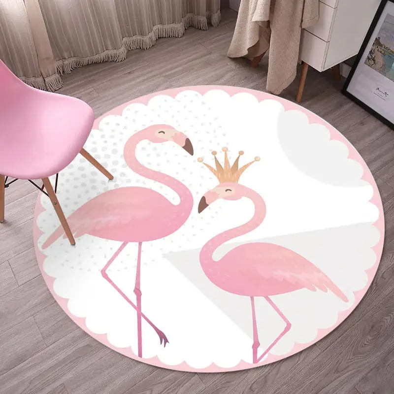 Милый круглый ковер с рисунком фламинго, розовые украшения для спальни, мягкие ковры для журнальный столик для гостиной, коврики для компьютерного стула
