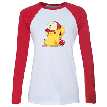 

Funny Cartoon Pokemon Go Game Fans Moltres Red Blue Team Cheerful running Pikachu Design Women's Lady Print T-Shirt Graphic Tee