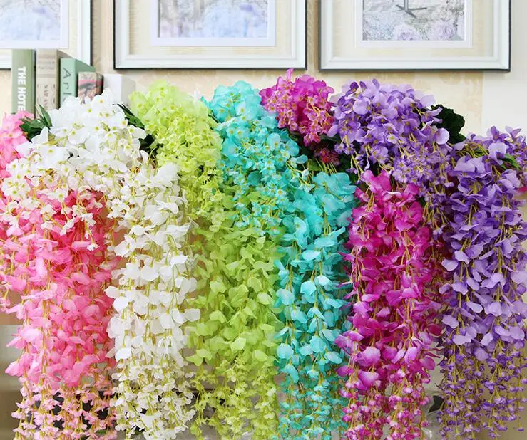 110CM Artificial ivy flowers Silk Flower Wisteria Vine Rattan for