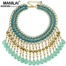 MANILAI Fiesta Moda Mujer Joyería Declaración Collar Torcido Tejido Hecho A Mano Bolas de Cristal de Resina Borlas Gargantillas y Colgantes CE2753