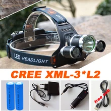 Led Headlamp Headlight 12000 Lumens Linterna Frontal 3x Cree XM-L2 Hiking Flashlight Head Torch Light with Charger