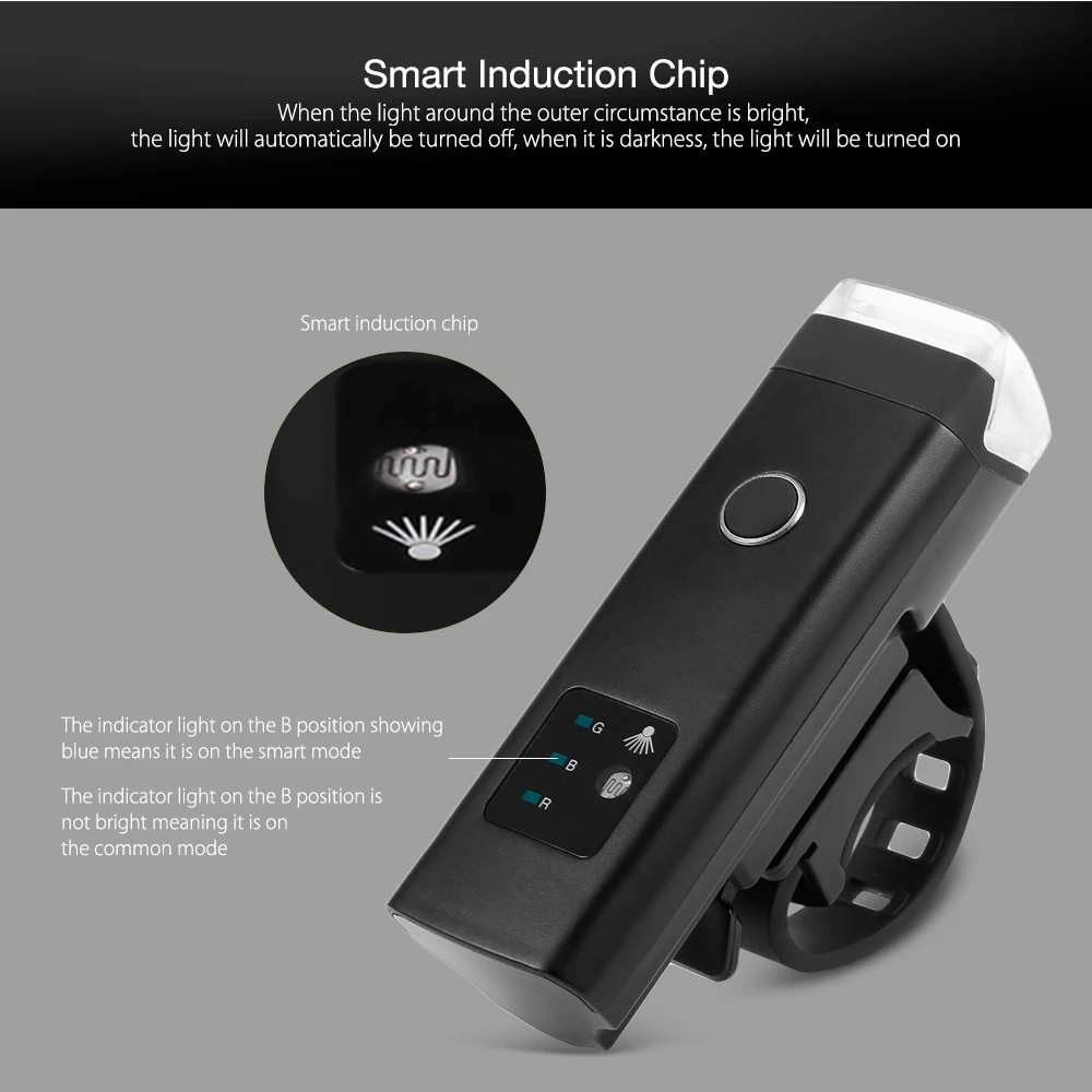 USB Rechargeable Waterproof Bike Cycling Light Bicycle Smart Induction Front Flashlight