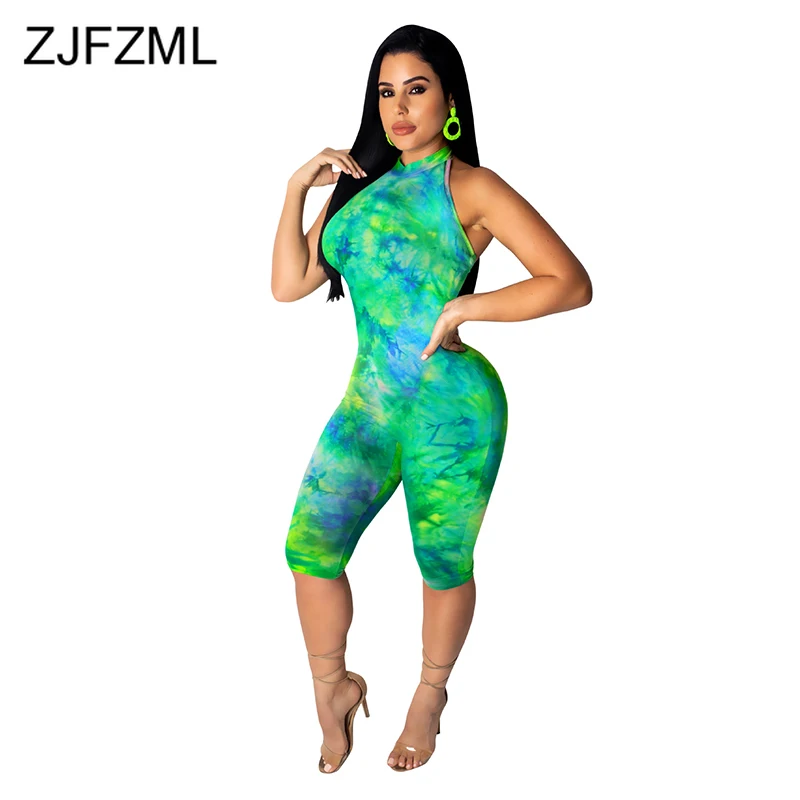 التعادل صبغ عارضة ثوب فضفاض للمرأة بذلة الرسن عودة فتح واحد قطعة نحيل Playsuit الصيف الباردة الكتف أكمام حزب ارتداءها