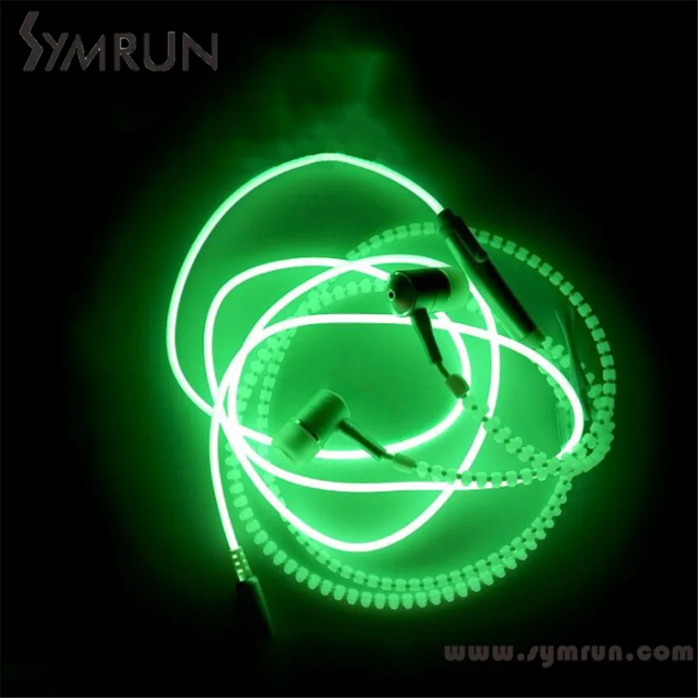 

Symrun Cute Glow In The Dark Metal Earphones Earbuds With Mic Glowing Zipper Glow In The Dark Earphone Led