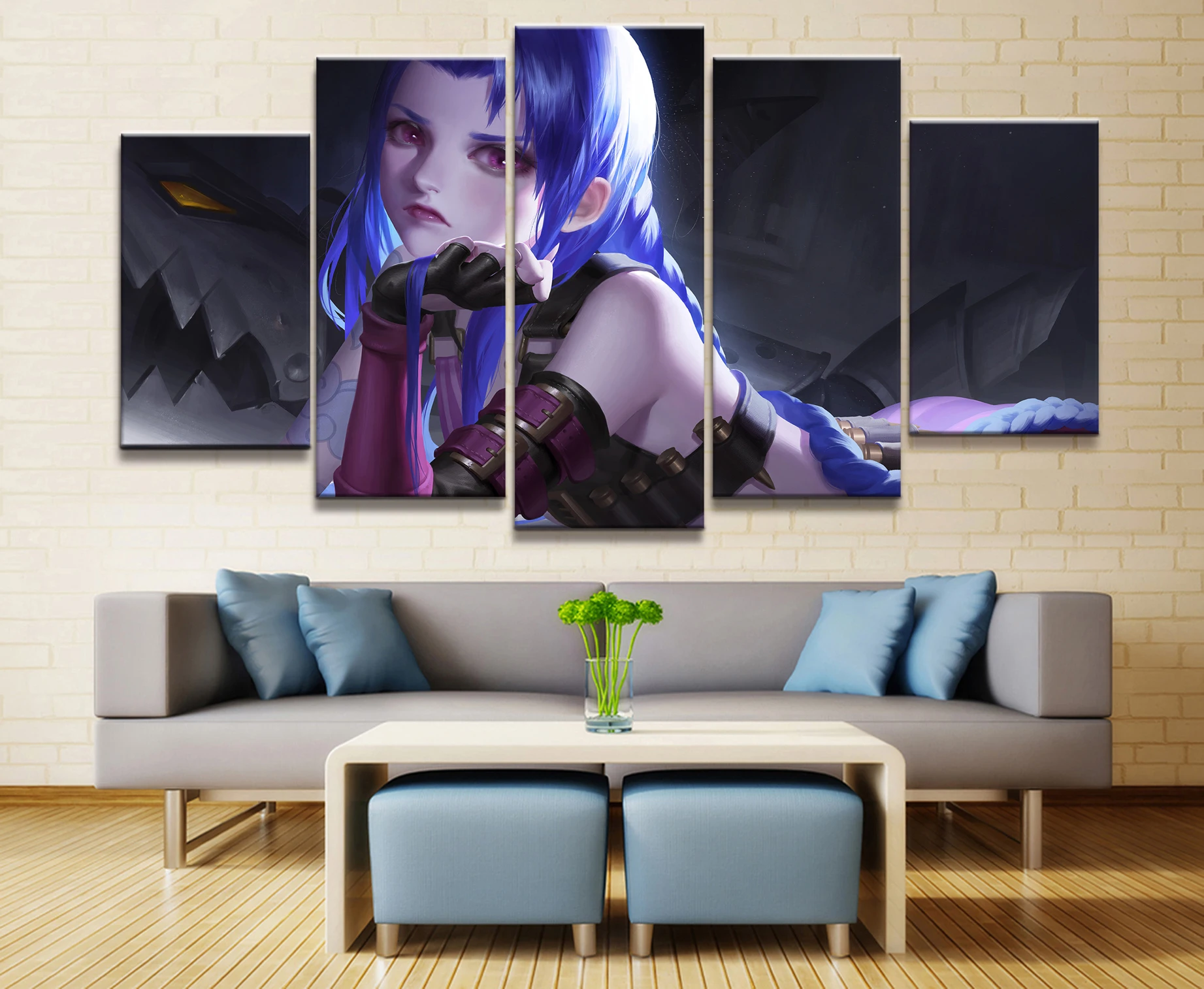 Waliicorners 5 Panel League of Legends Beauty Jinx LOL Game Canvas Printed Painting For Living Room Wall Art Decor Picture Artworks Poster 6 HTB1kbVRJ4TpK1RjSZFKq6y2wXXa9