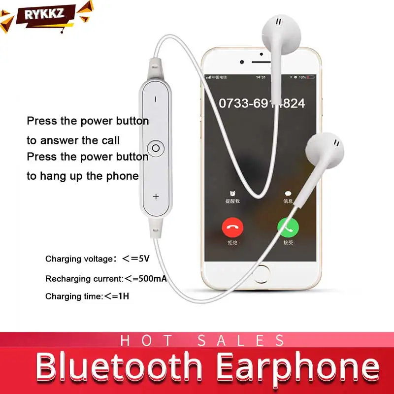 Wireless Earphone Bluetooth Neckband Sport High Fdelity Sound Earbuds with Mic for iPhone Samsung Xiaomi | Электроника
