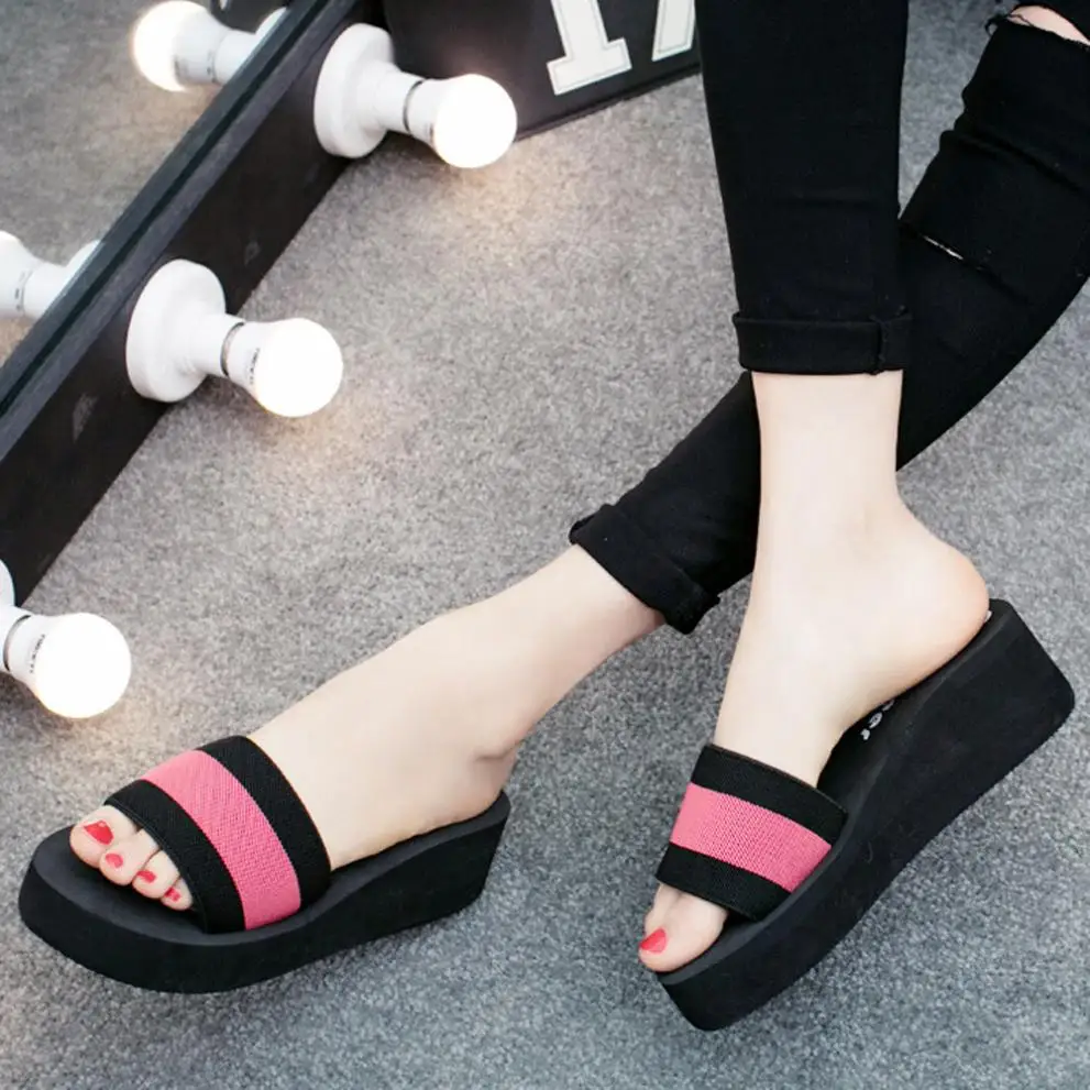 

Women Summer Sandals Slipper Indoor Outdoor Flip-flops Beach Shoes 2018 new fashion thick-soled sandals heels chaussures femme