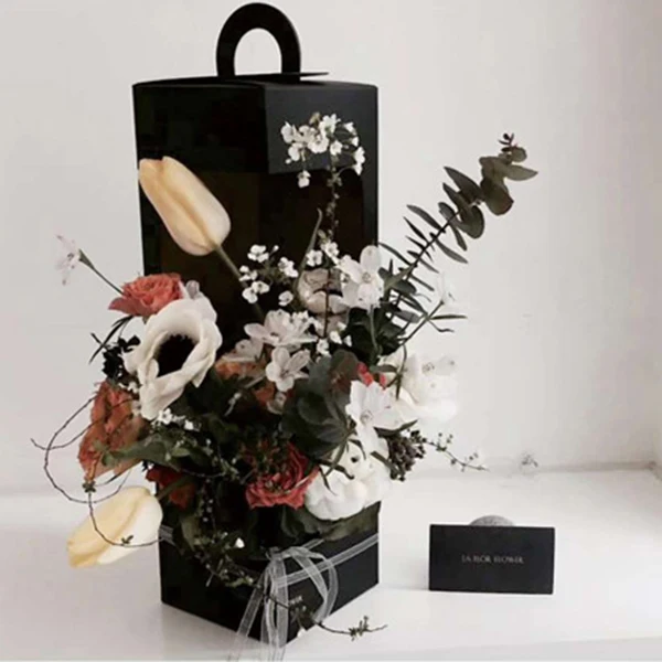 Маяк портативный цветочный бумажный ящик складная коробка с цветами упаковка Цветочная корзина Флорист Поставки Черный