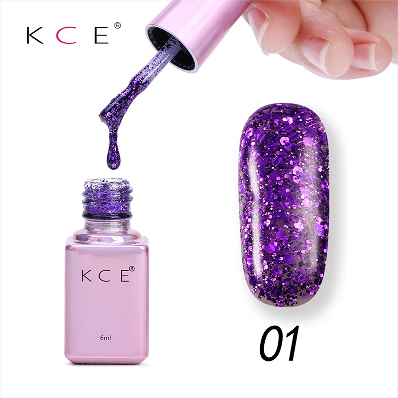 KCE, профессиональный бриллиантовый блеск с ультрафиолетовым свечением, лак для ногтей, 6 мл, впитывающий блестящий гель, долговечный Блестящий лак, маникюрные Съемные Инструменты - Цвет: 01