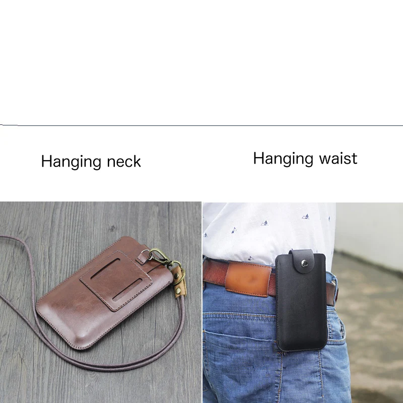 Pendurado Pescoço Pendurado Cinto Cintura Telefone Universal Coldre de Couro em Linha Reta Case Retro Bolsa para Iphone para Samsung Bolsa - Image 5