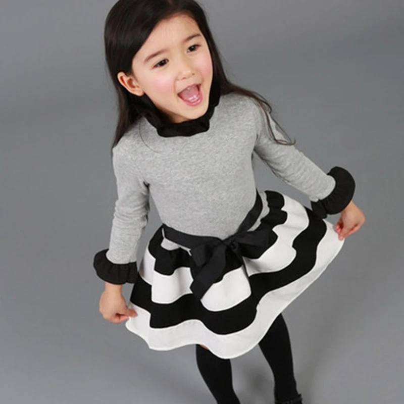 2018 Autumn Baby Girls Dress Long Sleeve Striped Children Winter Dress Girls School Daily Wear Kids Toddler Autumn Clothing  (6)