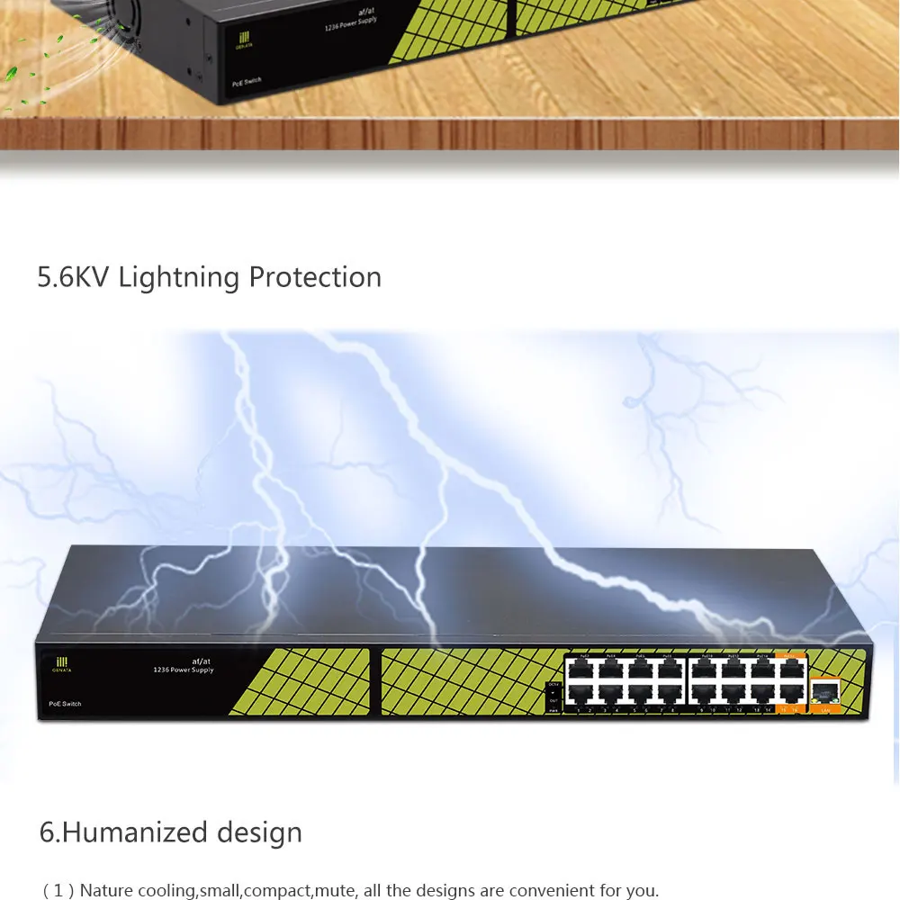 Высокое качество 16 портов переключатель питания по сети Ethernet с 1 гигабитный восходящем и 2 gigabit RJ45 порт PoE для IP Камера