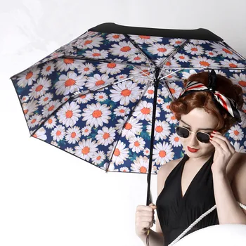 

Guarda Chuva Woman Daisy Print Pattern Layers Japanese Manual Open 3 Folding Rainy Umbrella Strong Windproof Waterproof Z504