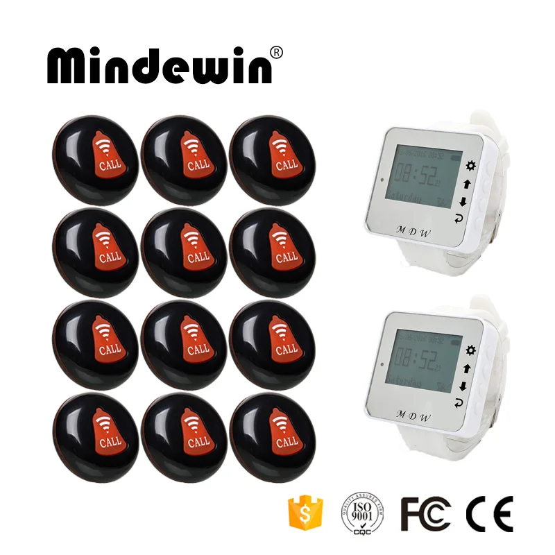 Mindewin 12PCS Service Call Button M-K-1 + 2PCS Watch Pager M-W-1 Wireless Waiter Call Paging System For Restaurant Or Cafe Shop Mindewin 12PCS Service Call Button M-K-1 + 2PCS Watch Pager M-W-1 Wireless Waiter Call Paging System For Restaurant Or Cafe Shop