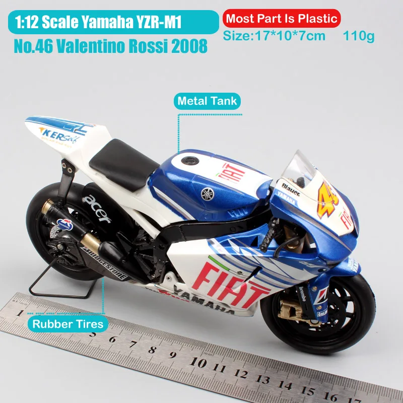 Детские 1/12 Newray Racer ROSSI Yamaha YZR-M1 YZR M1 gp Fiat team 2008 масштаб moto rcycle спортивный мото велосипед литье под давлением Миниатюрная модель игрушки - Цвет: YAMAHA No46