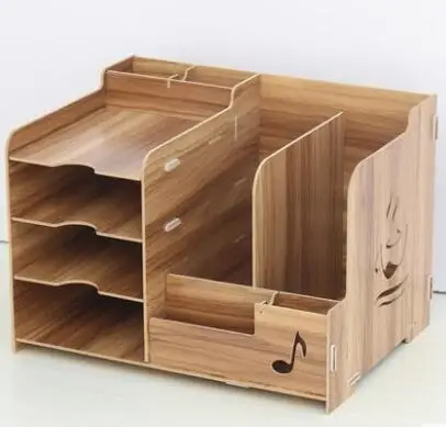 

Large wooden desktop storage box office storage rack A4 data file holder pen holder bookcase