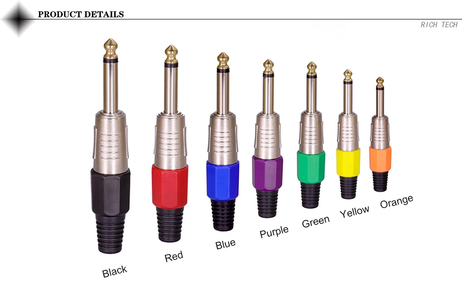 1 шт. 6,35 мм 1/" Мужской моно штекер 6,35 мм разъем моно аудио разъем 6,5 мм разъем для микрофона усилителя 7 цветов