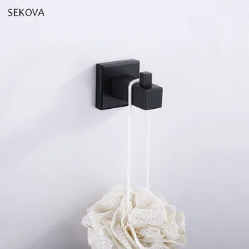 

Matte Black Stainless Steel Robe Hook Square Towel Hook Wall Mounted Bathroom Accessories