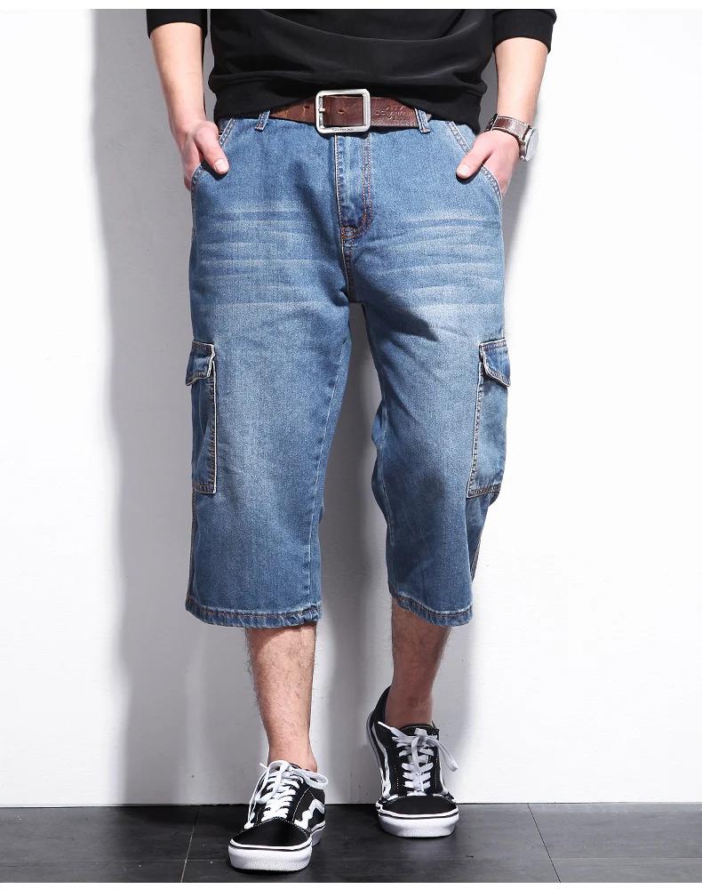 Idopy классические мужские s карго летние джинсовые шорты с большим карманом винтажные потертые Большие размеры джинсовые шорты мужские