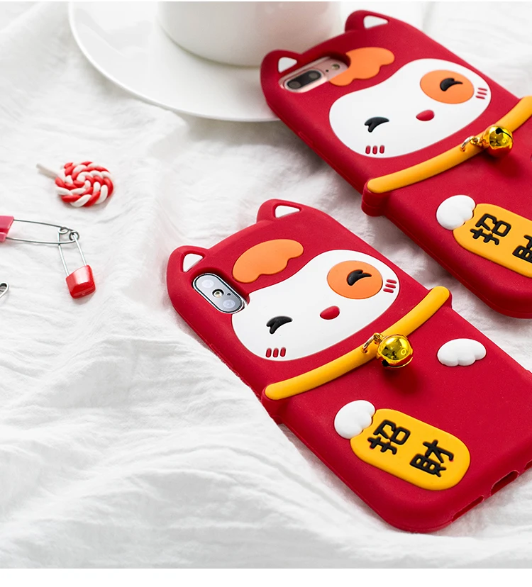 Мягкий чехол для iphone XS max Lucky Cat для iphone 11 pro max XR X 6 7 8 plus Maneki Neko праздничный мягкий чехол для телефона маленький колокольчик