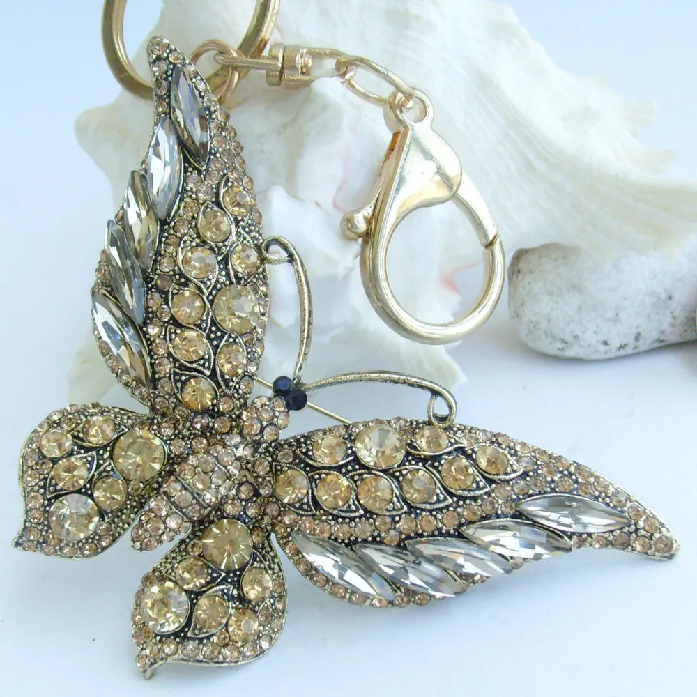 Charming Butterfly Keychain Pendant Yellow Rhinestone Crystal K04538c7