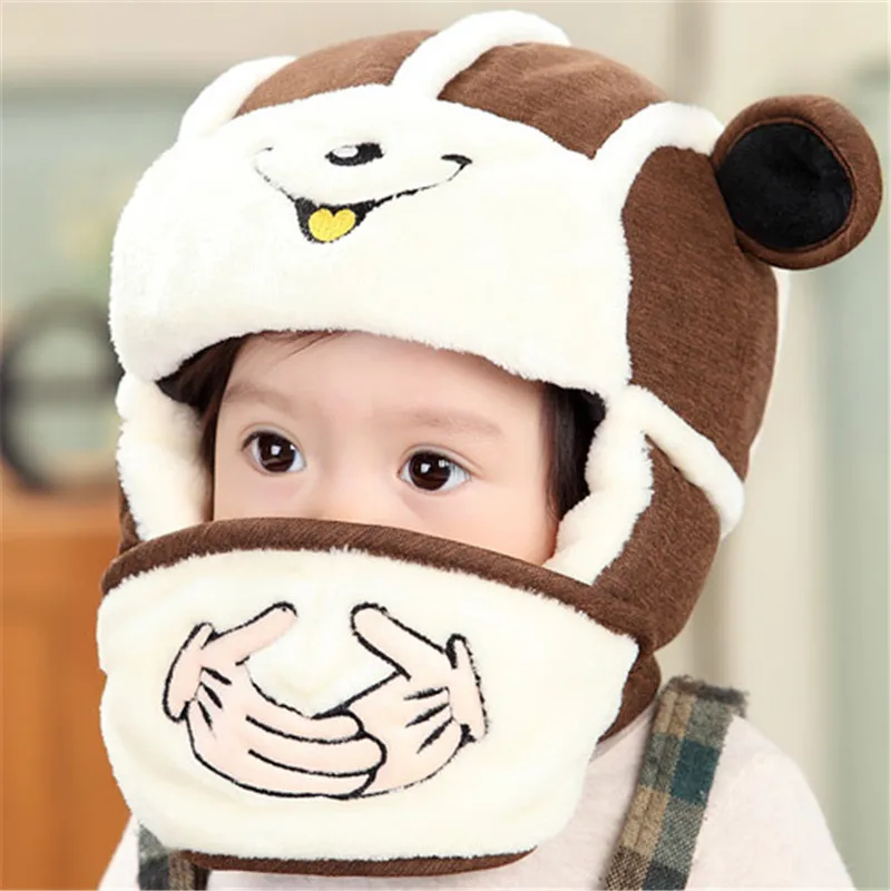 

Baby Caps Kids cute bear style pattern Lovely ears Hat Winter Cap Masks hats baby Warm infant bonnet 5 colors For Photography