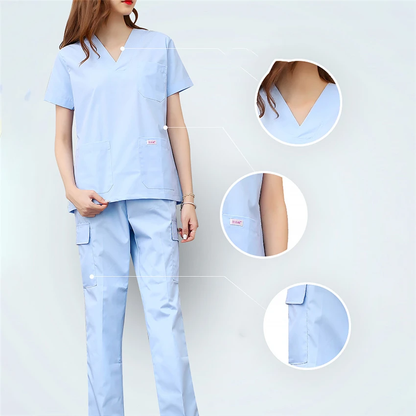 

Women Men Medical Uniforms Nursing Scrubs Surgical Suit Doctor Clothing Lab Coat Clinical Top Pants Pharmacy Beauty Hospital
