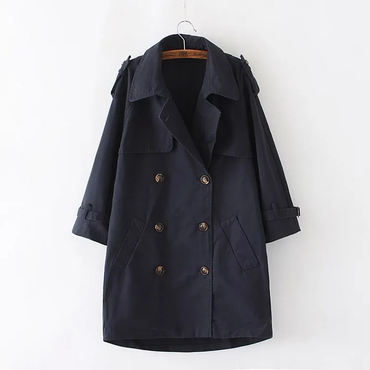 Классический двубортный темный хаки цвет пальто для женщин Корея и Япония стиль отложной воротник средней длины пальто