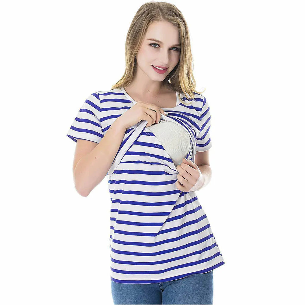 

Nursing tee for Women Striped clothes for Pregants Nursing Baby t shirt Maternity clothes Multifunctional Blouse T-Shirt summer