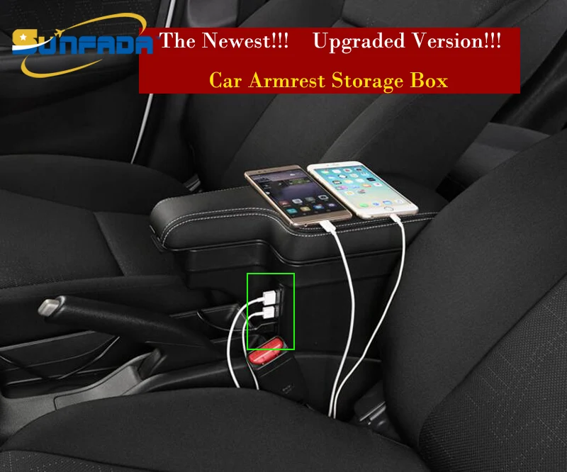 

SUNFADA Newest Upgrade Version Leather Car Central Armrest Storage Box For Honda Fit/Jazz 2014-2017 GK5 3rd Gen Car Styling
