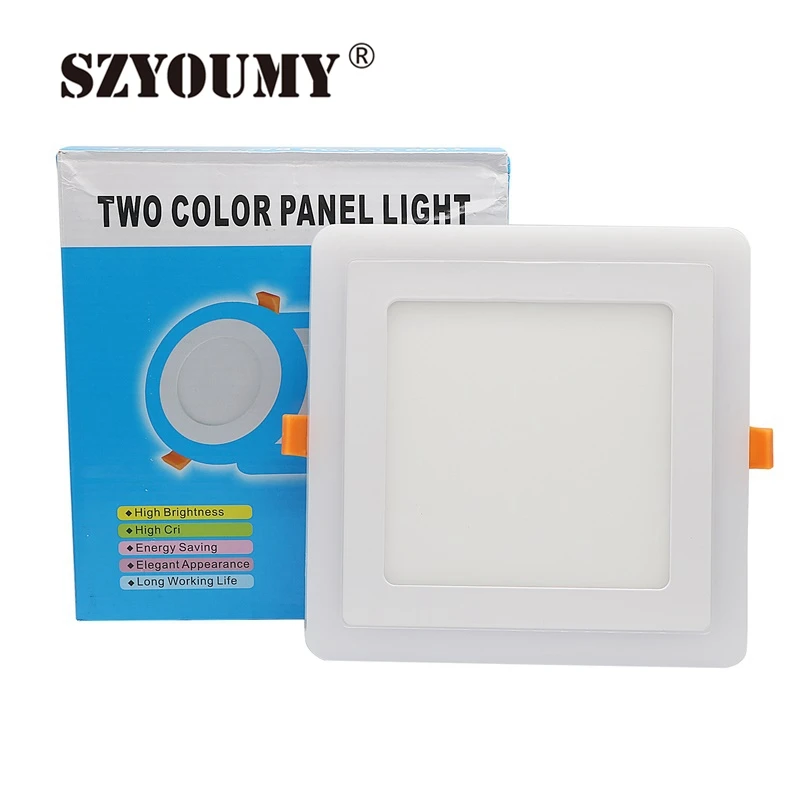 Szyoumy AC85-265V LED Панель свет 6 Вт 9 Вт площадь скрывал двойной Цвет холодный белый + синий/красный/ розовый/rgb светильник