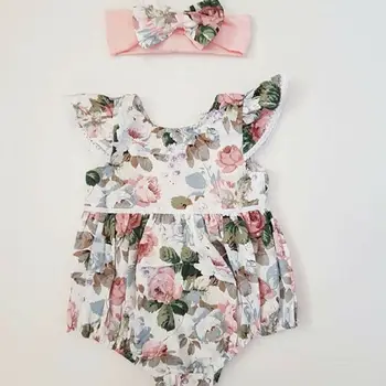 

Lovely Newborn Infant Baby Girls Flower Clothes Ruffle Sleeve Romper Outfit Set