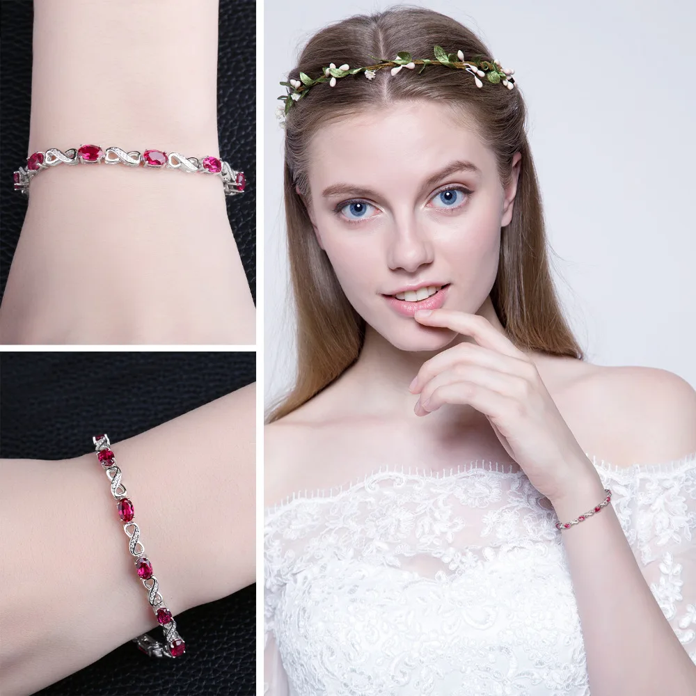 JewelryPalace Love Infinity 6.8ct Oval Created Ruby Tennis Bracelet 925 Sterling Silver Fashion Wedding Jewelry For Women Gift