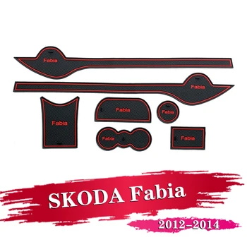 

7PCS Car Accessories Inner Gate Slot Pad Non-Slip Cup Mats Anti Slip Door Groove Mat Interior For SKODA Fabia 2012 2013 2014
