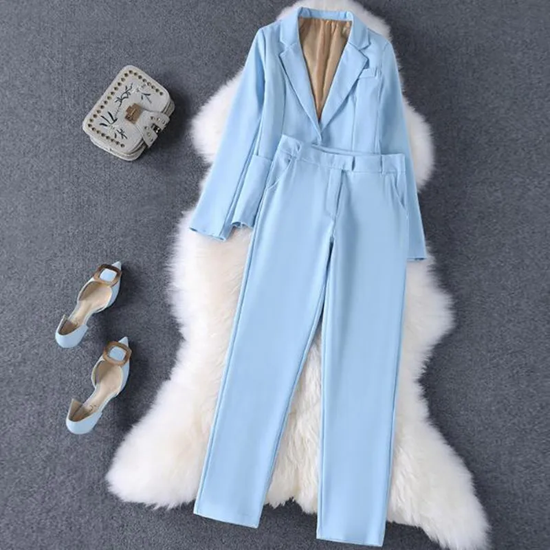 

Custom fashion women's blue-style slim single button suit two-piece suit (jacket + pants) women's business formal suit