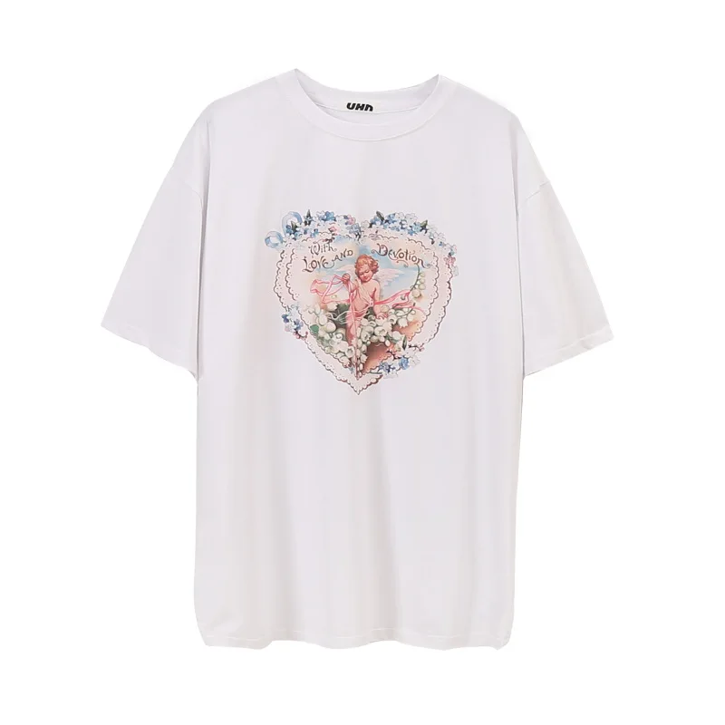 Футболка с изображением ангела, женская летняя свободная футболка с короткими рукавами и круглым вырезом, повседневная забавная Футболка Harajuku, топы Femme, Винтажная Футболка Tumblr - Цвет: White T-shirt
